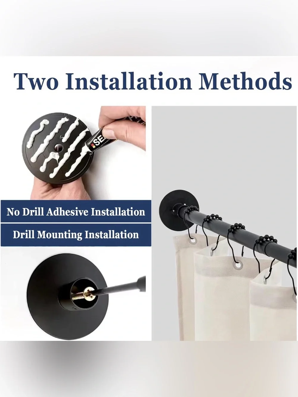 New Black Metal Adjustable Corner Shower Curtain Rod Stretchable L Shape 35”-51”